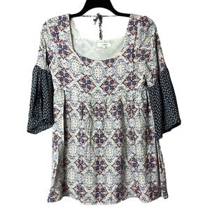 Umgee Boho Tunic Blouse 3/4 Flutter Sleeves Womens Size Small Multicolor